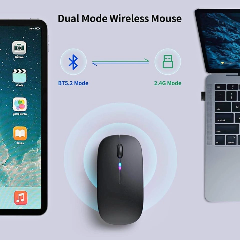 Wireless Bluetooth Mouse, Silent, Dual Devices, Rechargeable