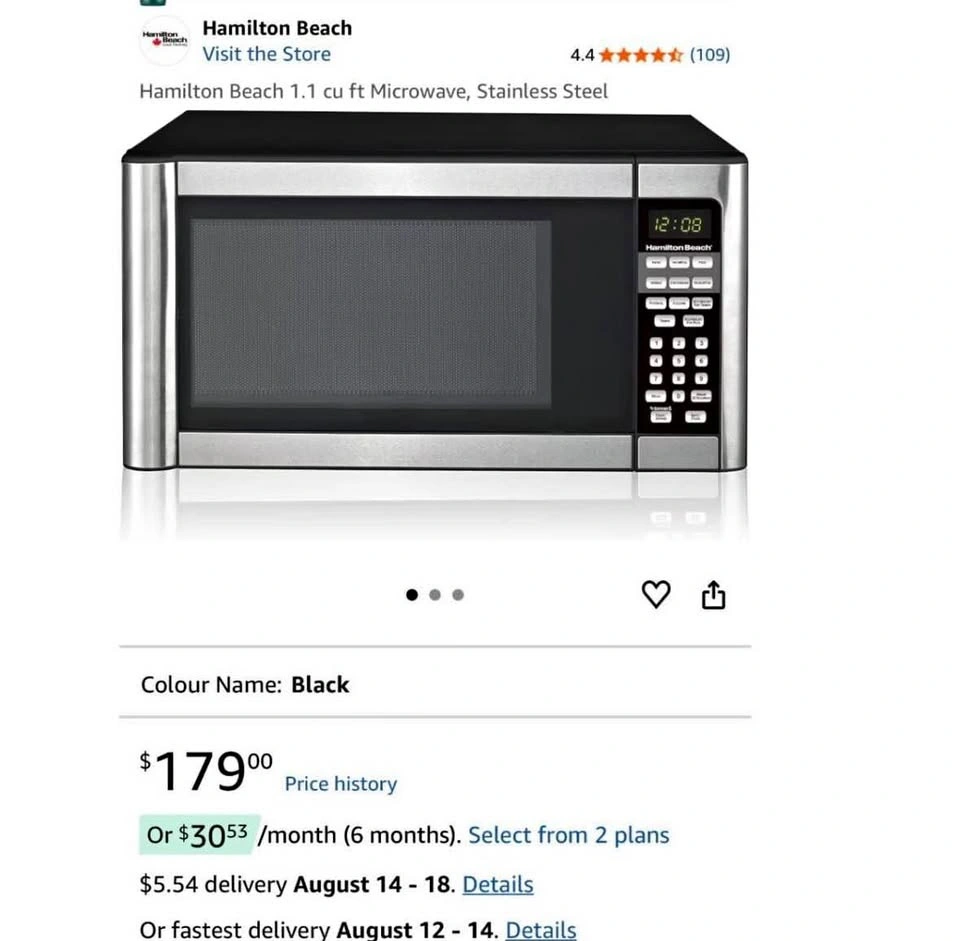 Hamilton Beach 1.1 cu ft microwave