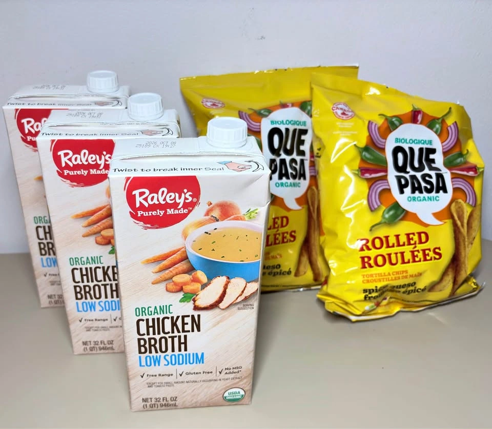FREE Organic FOOD, snacks and chicken broth