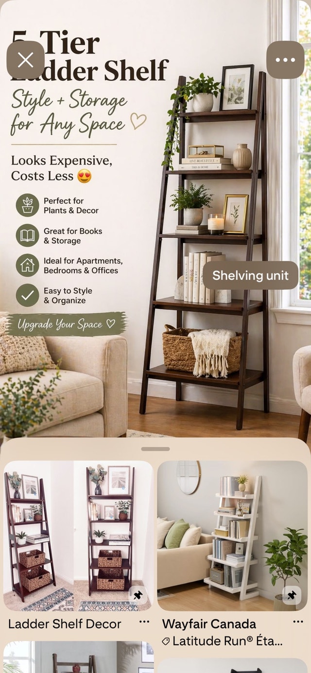 5 Tier Vintage Wooden Ladder Shelves - photo 4