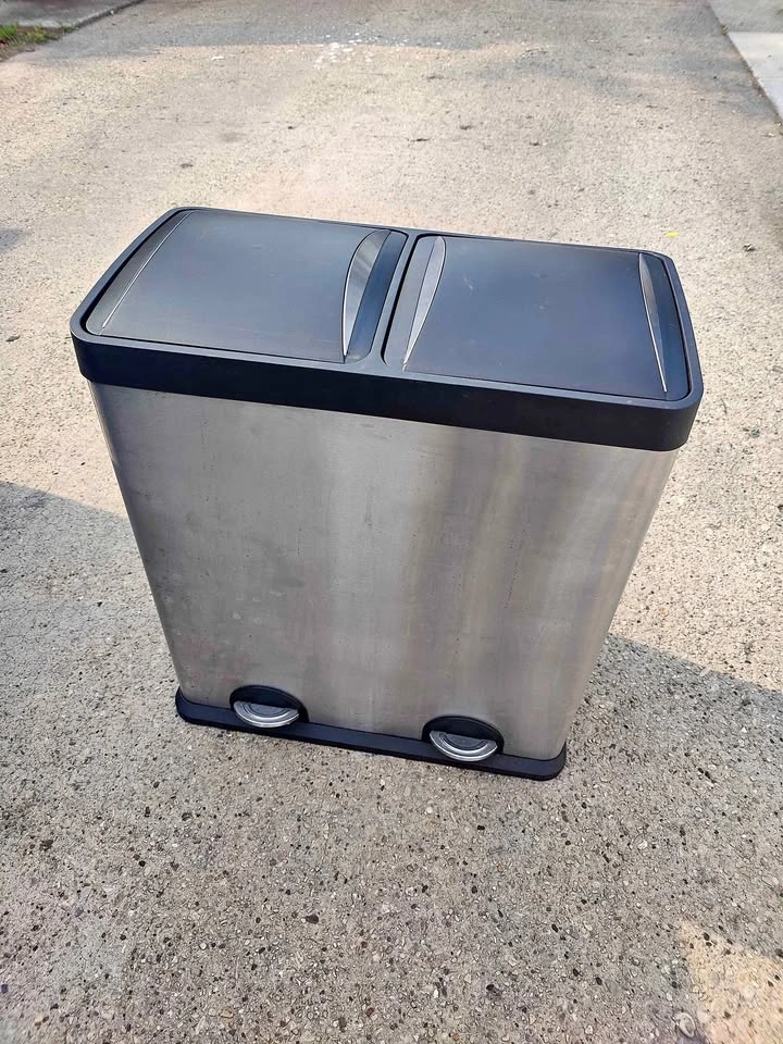 Stainless Steel Step N' Sort 2-Compartment Trash Bin 16 GAL