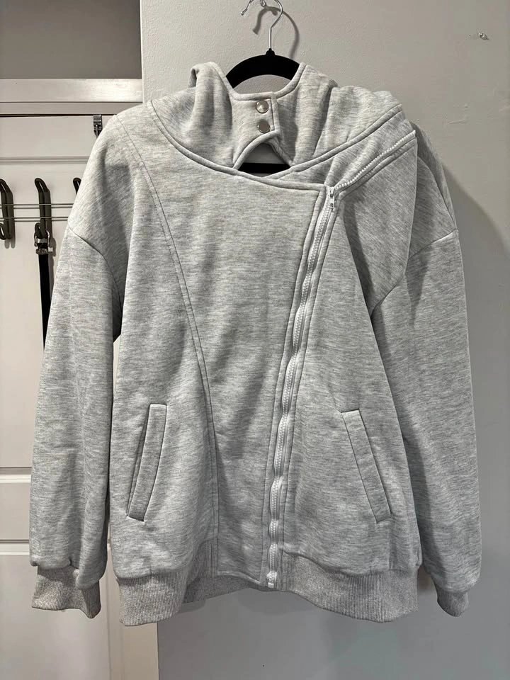 Unique Asymmetrical Collared Light Grey Hoodie