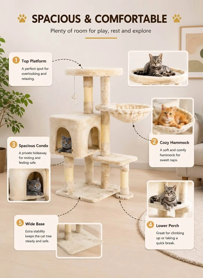 Brand New BestPet 38” Cat Tree Tower – Beige - photo 4
