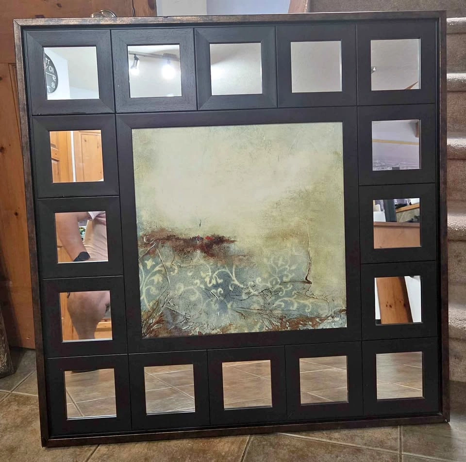 Large abstract artwork with a 16 grid mirror frame 40x40