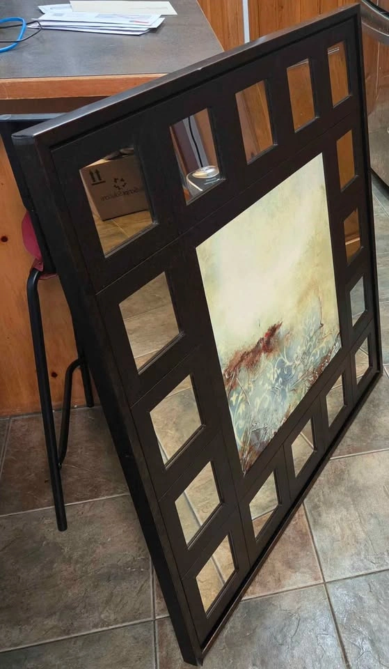 Large abstract artwork with a 16 grid mirror frame 40x40 - photo 2