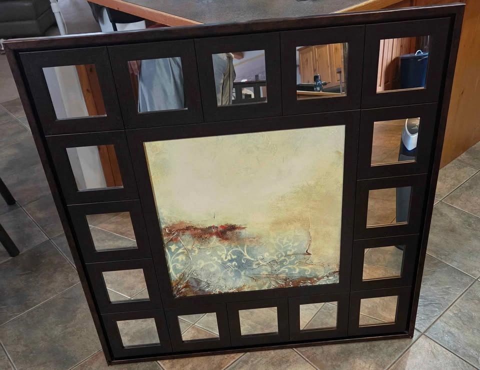 Large abstract artwork with a 16 grid mirror frame 40x40 - photo 3