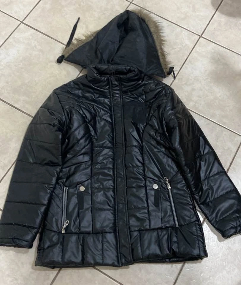 Black Puffer Jacket with Faux Fur Hood - photo 2