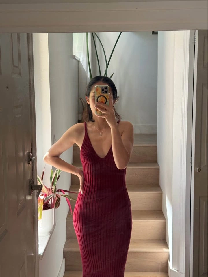 Burgundy Ribbed Knit Midi Dress - photo 3