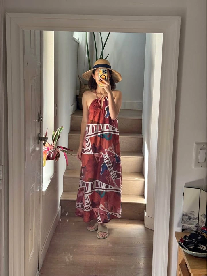 Abstract Print Halter Maxi Dress