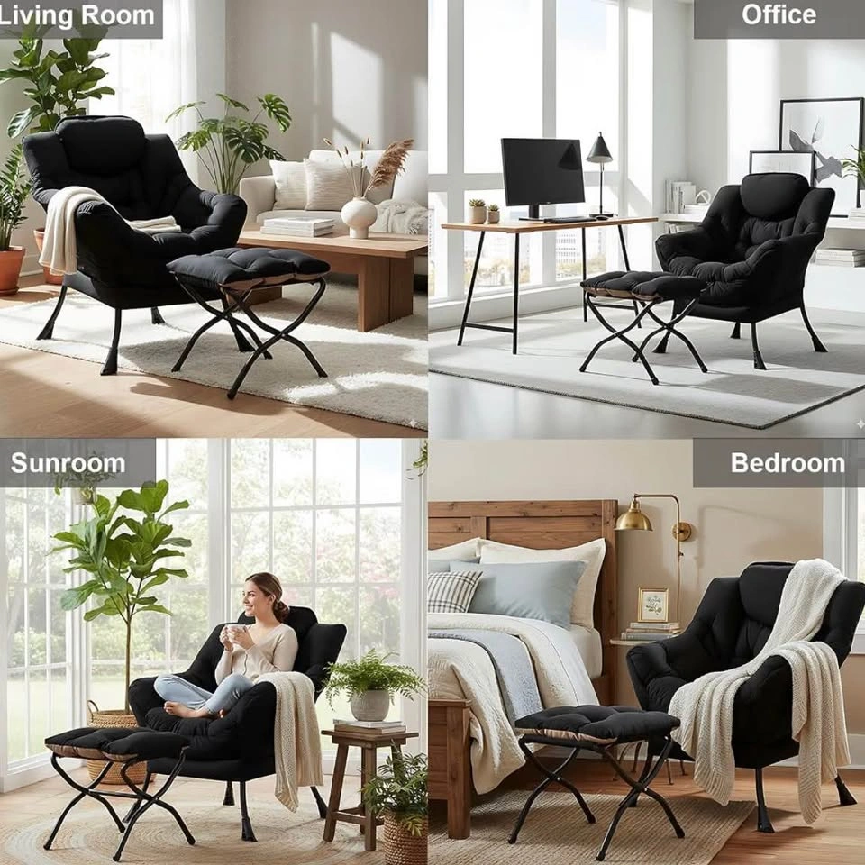 Lazy Chair with Ottoman – Black – Brand New - photo 2
