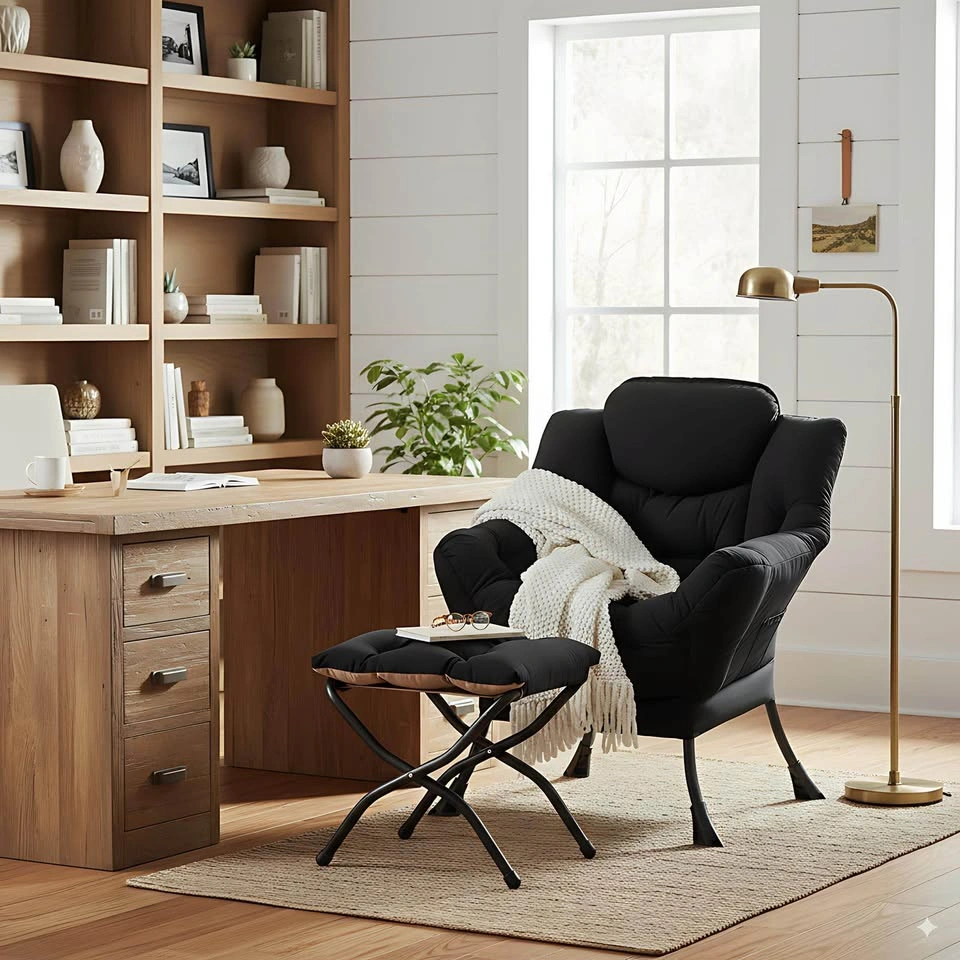 Lazy Chair with Ottoman – Black – Brand New - photo 3