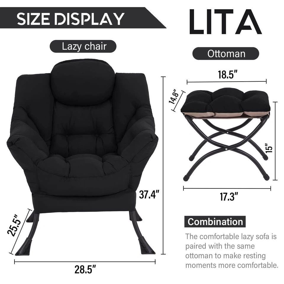 Lazy Chair with Ottoman – Black – Brand New - photo 4