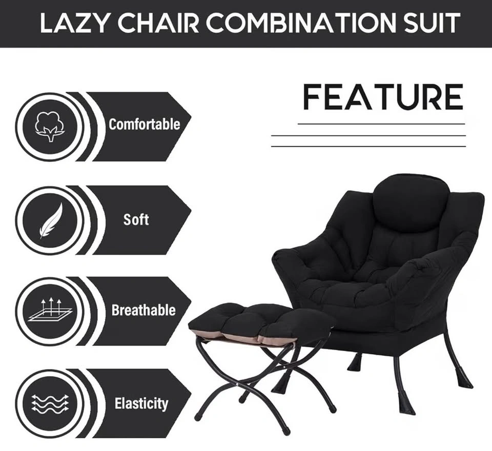 Lazy Chair with Ottoman – Black – Brand New - photo 5