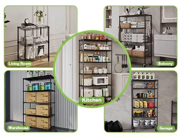 5-Tier Heavy-Duty Wire Metal Shelving Rack with Wheels