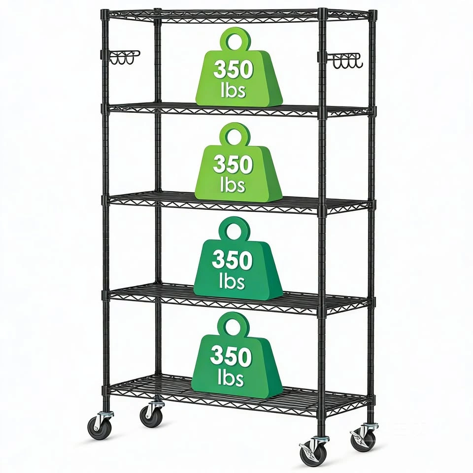 5-Tier Heavy-Duty Wire Metal Shelving Rack with Wheels - photo 2