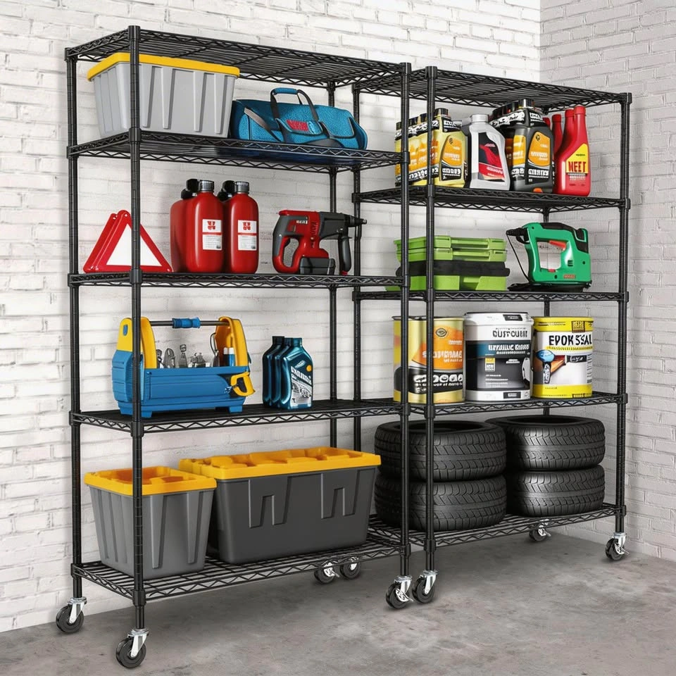 5-Tier Heavy-Duty Wire Metal Shelving Rack with Wheels - photo 3