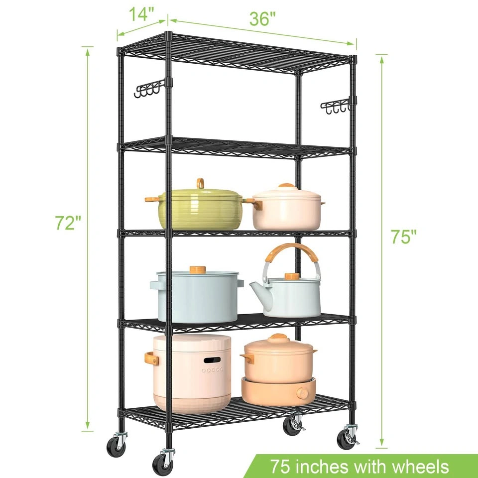 5-Tier Heavy-Duty Wire Metal Shelving Rack with Wheels - photo 4