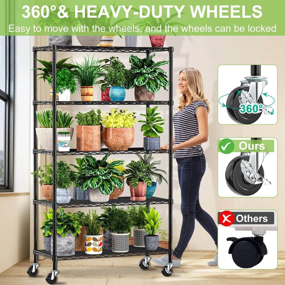 5-Tier Heavy-Duty Wire Metal Shelving Rack with Wheels - photo 5