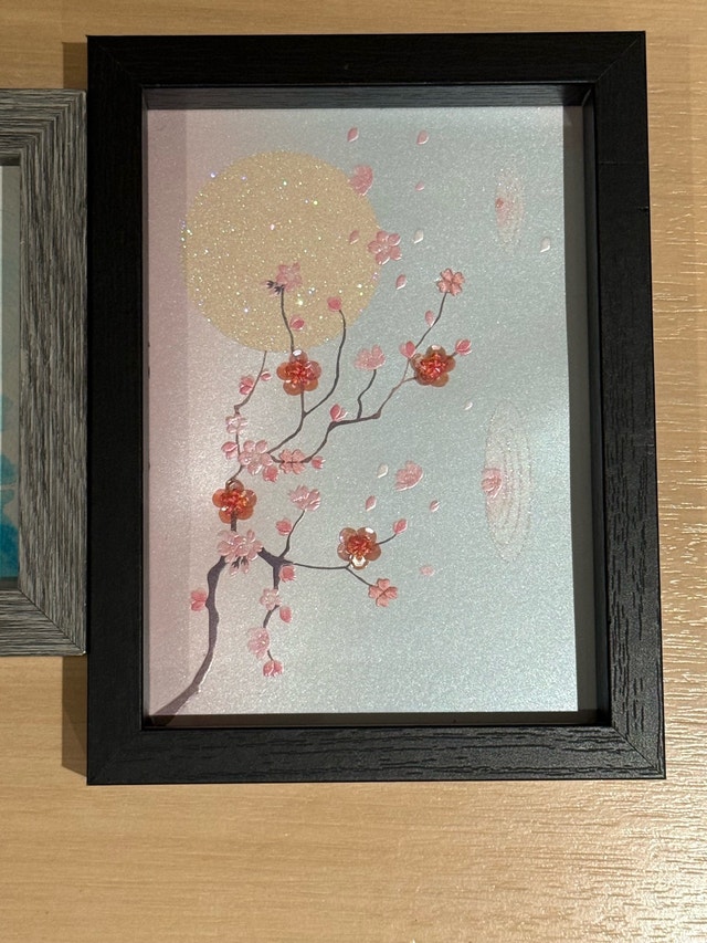 Framed Sea Glass and Cherry Blossom Wall Art Decor - photo 2