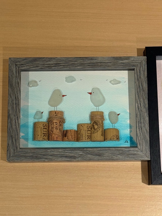 Framed Sea Glass and Cherry Blossom Wall Art Decor - photo 3