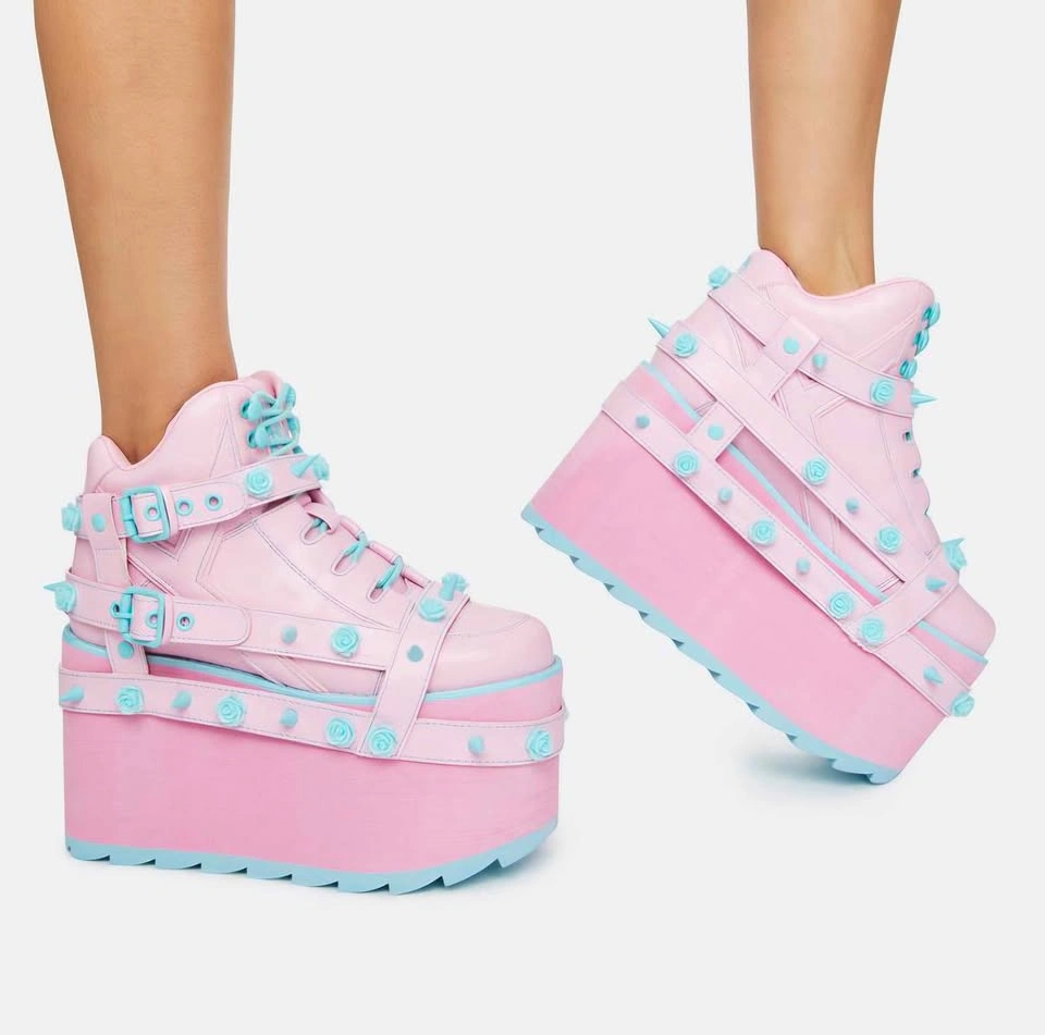 [Size 8] YRU Pink Rose Platform Sneakers - photo 2