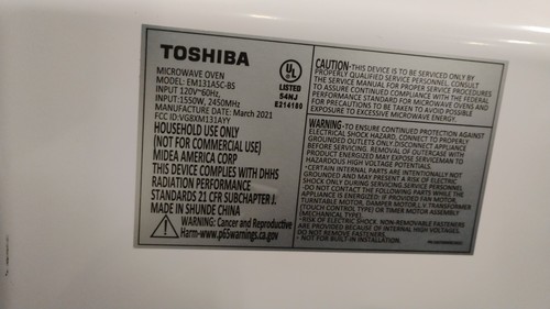 TOSHIBA Microwave Oven Smart Humidity Sensor 1100W NEW - photo 2