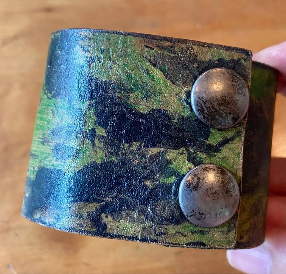 Upcycled Leather Camo Cuff Bracelet. Camouflage. 7” - photo 2