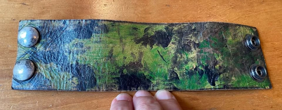 Upcycled Leather Camo Cuff Bracelet. Camouflage. 7” - photo 3
