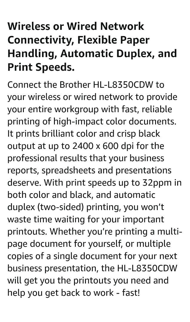 Brother HLL8350CDW Wireless Color Laser Printer - photo 3