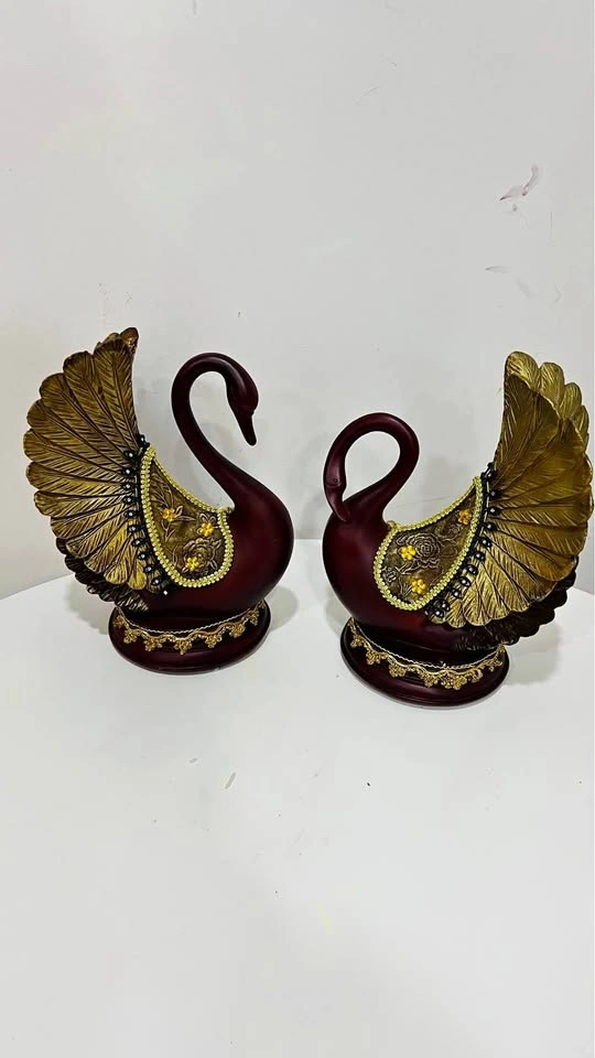 Pair of Burgundy and Gold Swan Figurines