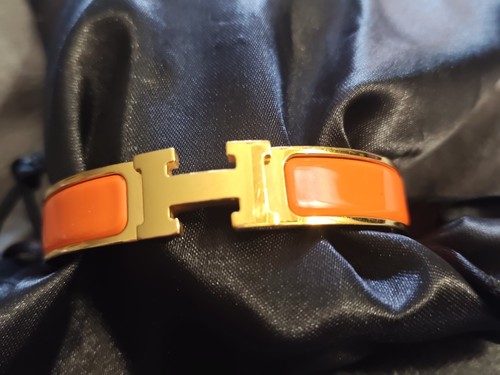 Hermès Clic Clac H Hinged Enamel Bangle Bracelet Gold Orange