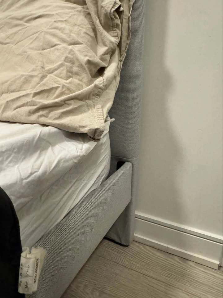 Queen size Grey Upholstered Bed Frame + White Bedside Table - photo 2