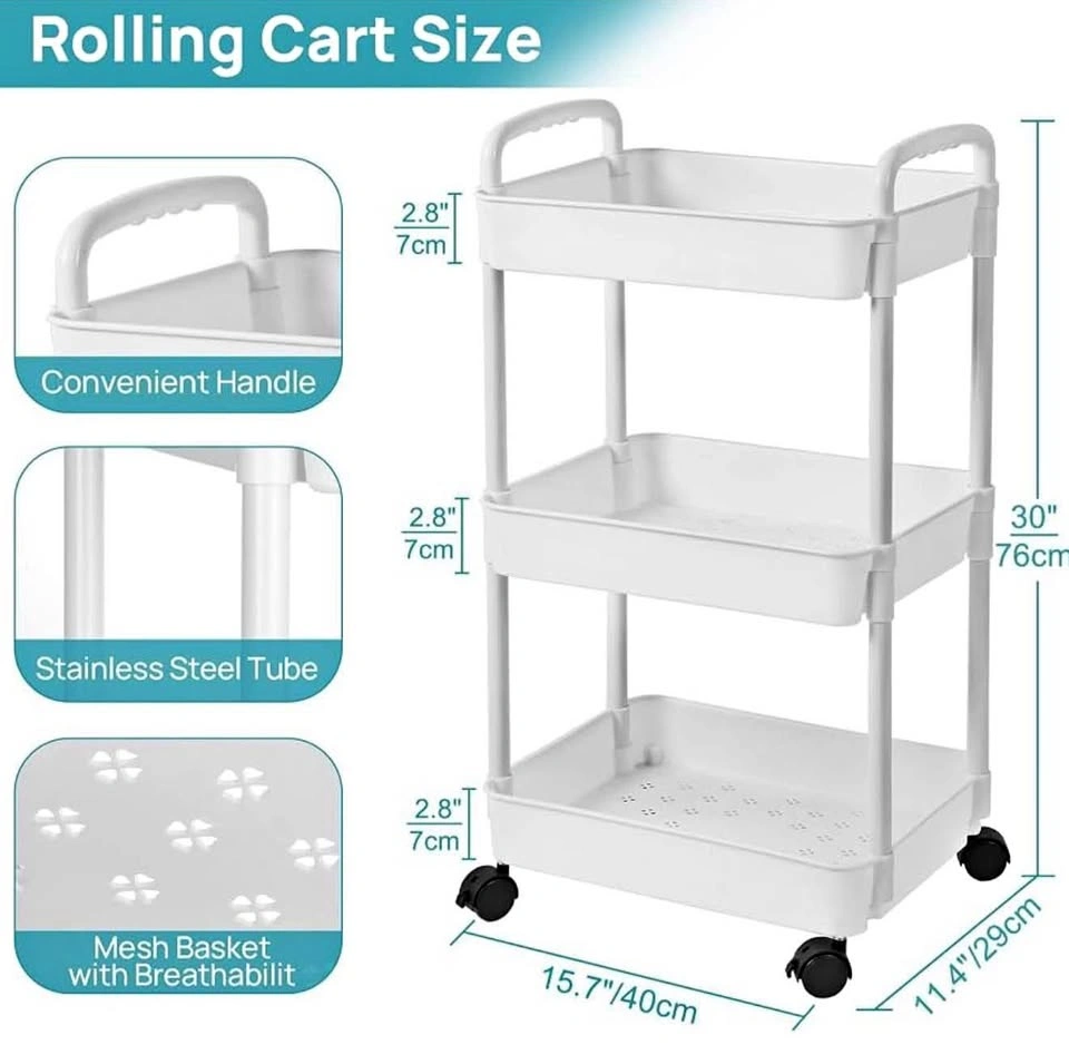 3-Tier Rolling Cart with Wheels