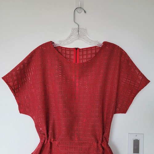 AKRIS Perforated Red Peplum Waist Short Sleeve Top - photo 3