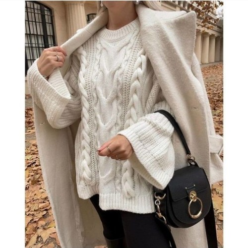 H&M Wool Blend Oversized Cottage Core Cable Knit Sweater