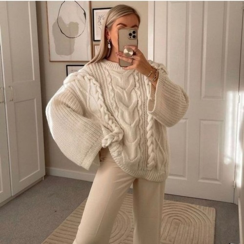 H&M Wool Blend Oversized Cottage Core Cable Knit Sweater - photo 2