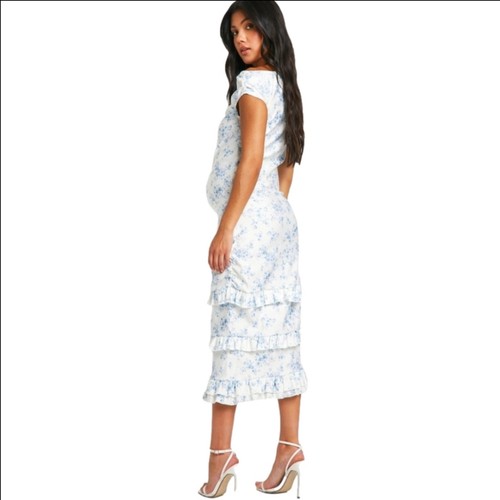 Boohoo Maternity Porcelain White Dress Light Blue Print Size 6 - photo 2