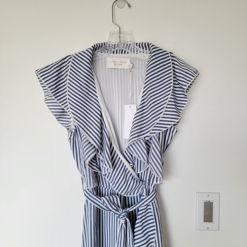 Striped Ruffle Wrap Midi Dress - Navy and White - photo 2
