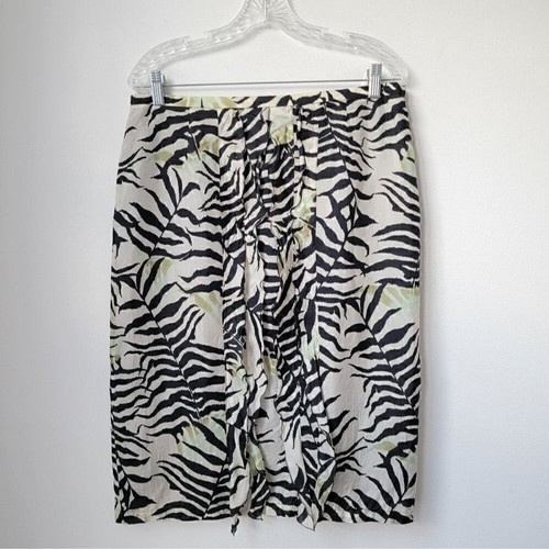 MAXMARA Silk Ruffle Pencil Skirt Floral Leaf Print Size 14