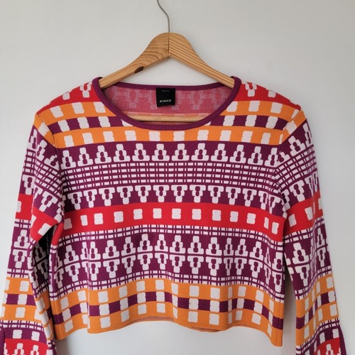Colorful Patterned Cropped Sweater Top - Red, Purple & Orange - photo 2