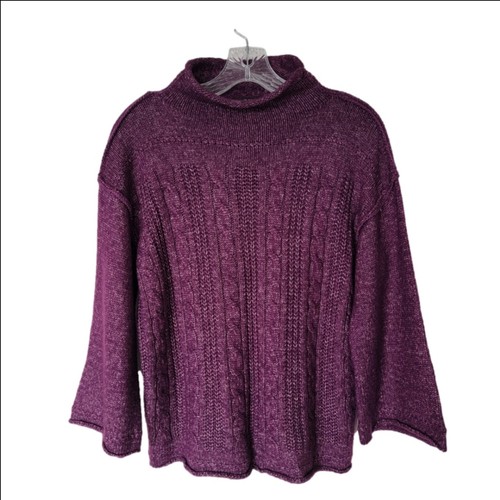 A.N.A Rolled Edges Small Deep Purple Turtleneck Bell Sleeves Swe