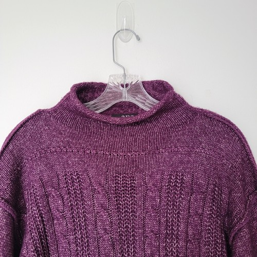 A.N.A Rolled Edges Small Deep Purple Turtleneck Bell Sleeves Swe - photo 2