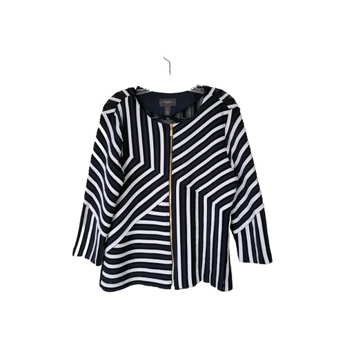 Chicos Travelers Jacket Top Medium Black White Stripe