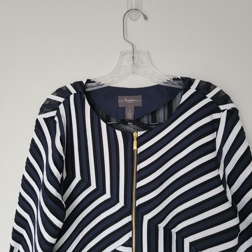 Chicos Travelers Jacket Top Medium Black White Stripe - photo 2