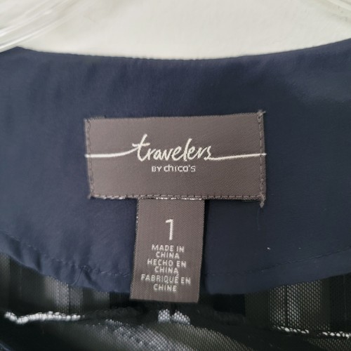 Chicos Travelers Jacket Top Medium Black White Stripe - photo 3