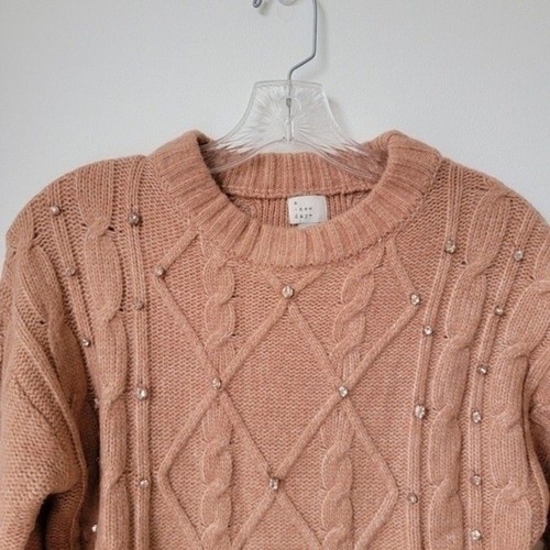 A New Day Cable Knit Embellished Crew Neck Sweater Coral Pink - photo 3