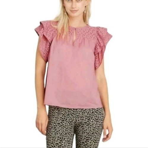 A NEW DAY Eyelet Ruffle Puff Short Sleeve Pink Size XS