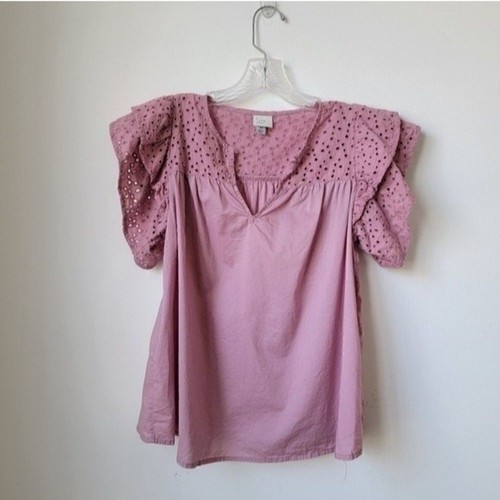 A NEW DAY Eyelet Ruffle Puff Short Sleeve Pink Size XS - photo 3