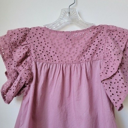 A NEW DAY Eyelet Ruffle Puff Short Sleeve Pink Size XS - photo 5