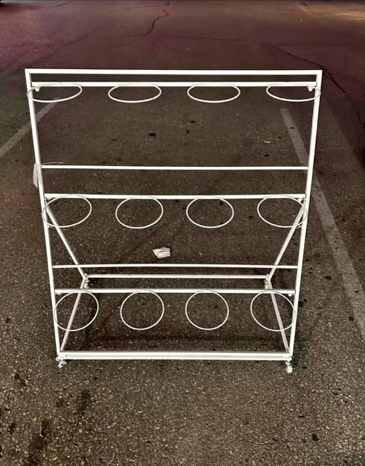 3 Tier White Metal Flower Display Stand Cart with Wheels